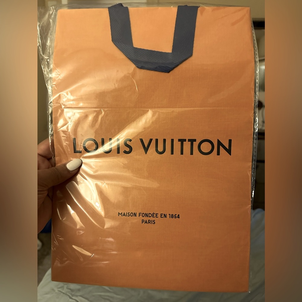 Louis Vuitton Orange Tote with Navy Handles